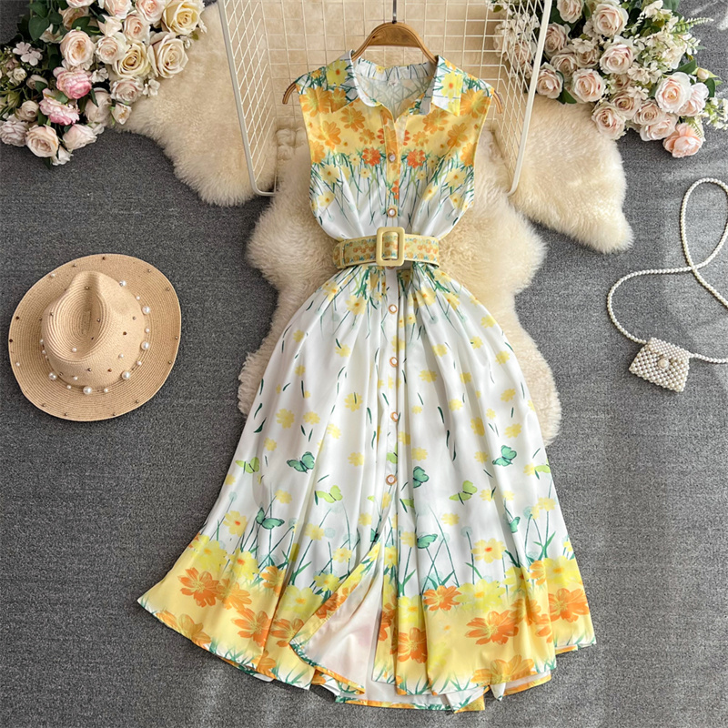 Casual Dresses Mid-Length Yellow Flower Printing Dress With Belt Women Summer Vestidos Lapel Single-breasted Sleeveless Dresses Ladies 2023 New, Same as picture
Casual Dresses Mid-Length Yellow Flower Printing Dress With Belt Women Summer Vestidos Lapel Single-breasted Sleeveless Dresses Ladies 2023 New, Same as picture