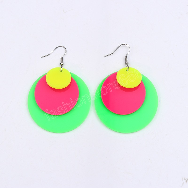 Fluorescent Color Big Round Drop Earrings for Women Minimalist Geometic Statement Earrings Blue Green