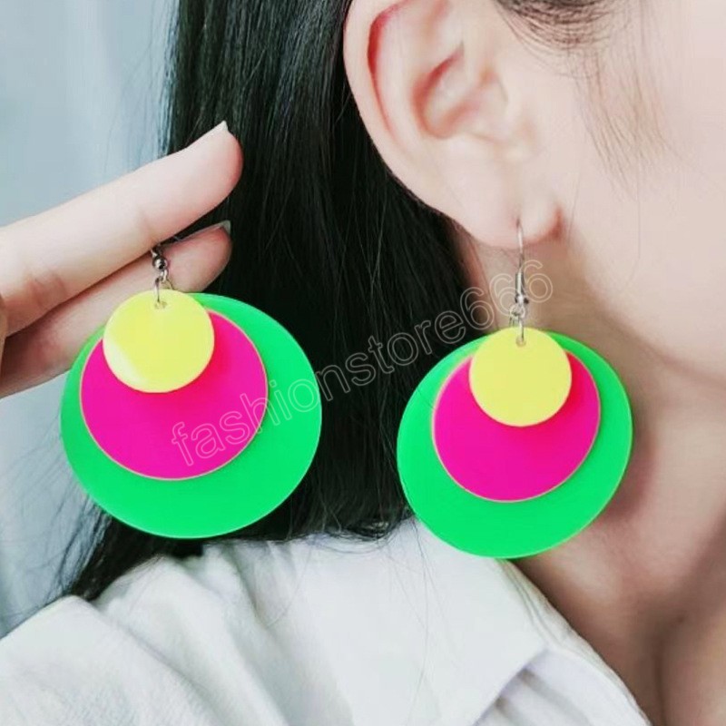 Fluorescent Color Big Round Drop Earrings for Women Minimalist Geometic Statement Earrings Blue Green