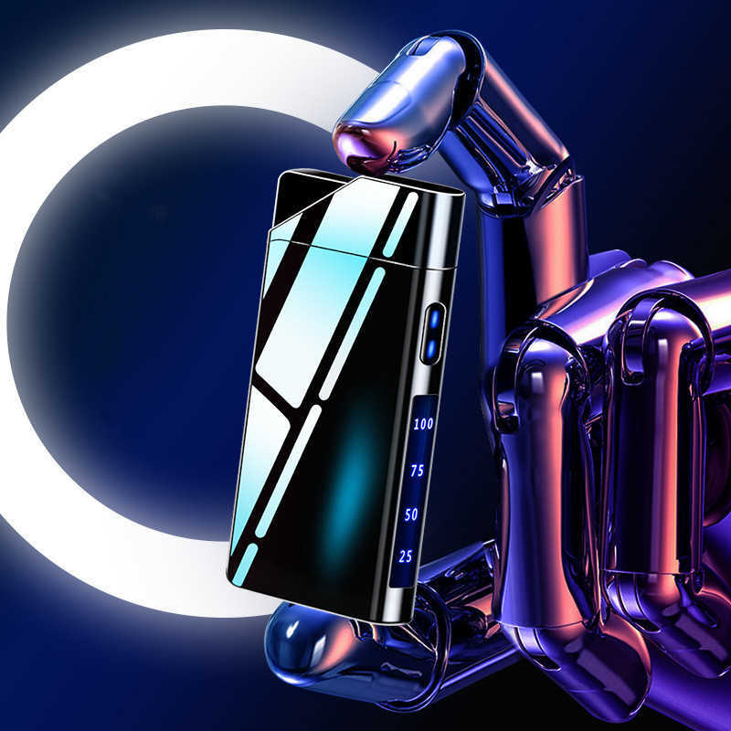 Electric Plasma Flameless USB Lighter Metal Outdoor Windproof Digital Power Display Touch Sensing Unusual Gift LHDT W260202