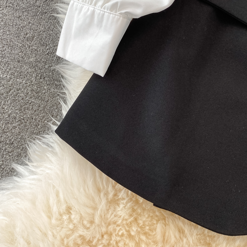 Two Piece Dress England Style Overall Dress Two Piece Set Women Spring New Pointed Lapel White Shirt + Double-breasted Suspender Skirt Suits 2023