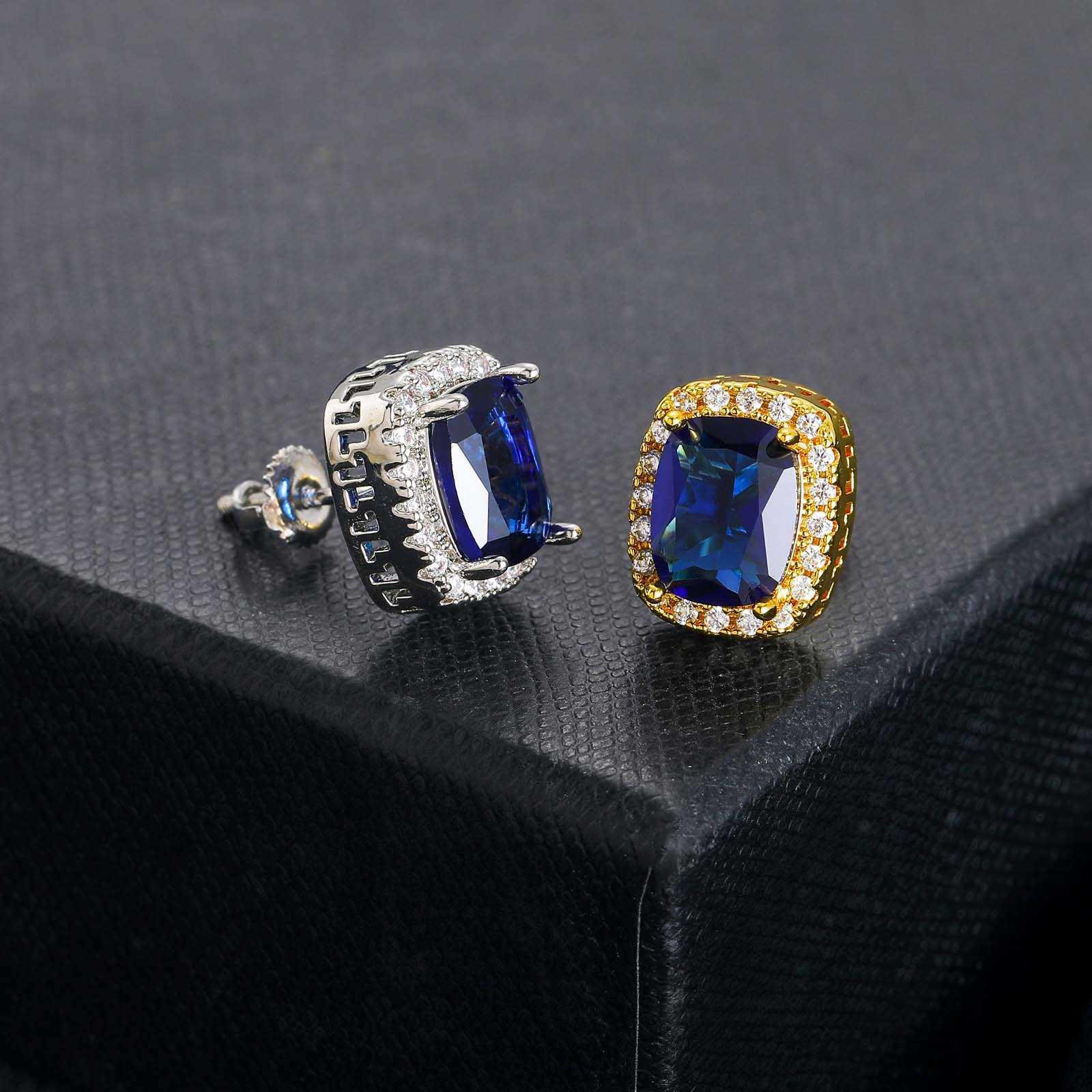 Women's Female Hip Hop Stud Earrings Ins Accessories Black White Blue Hiphop Full Colorful Large Cubic Zircon Personalized Earrings Cut Stone Ear