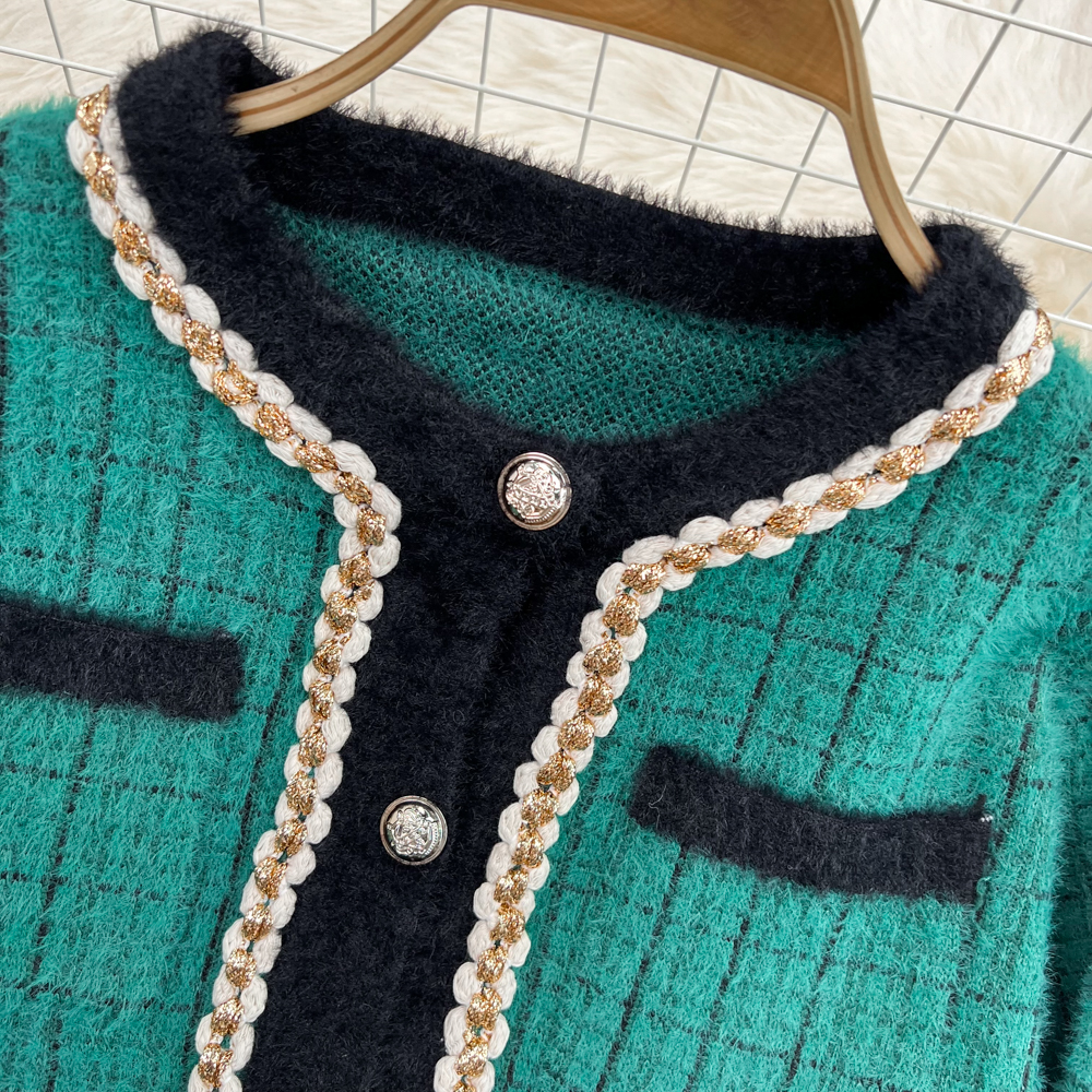 Two Piece Dress Soft Imitation Mink Fleece Sweater Skirt Suits Female Fall Winter Retro Plaid Knitted Cardigan Mini Skirt Women Two Piece Set 2024