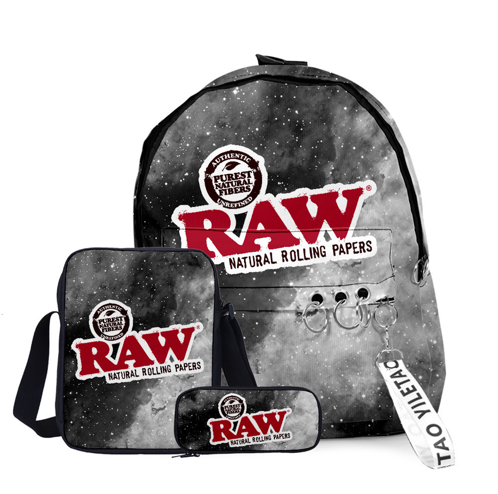 Backpacking Packs 3D RAW Cigar Teenager Students Schoolbag Backpack 3PCSSet Backpack Crossbody Bag Pencil Case Women Men Waterproof Laptop Bag 230621