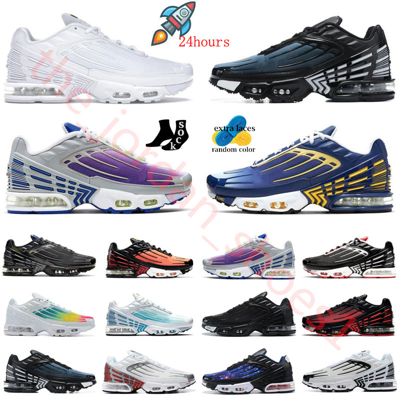 TN Running Shoes Plus 3 Black University Blue Orange Triple White Metallic Silver Tiger Pale Pink Team Red Obsidian Green and Aqua Volt Men Cushion Sneakers Size 12