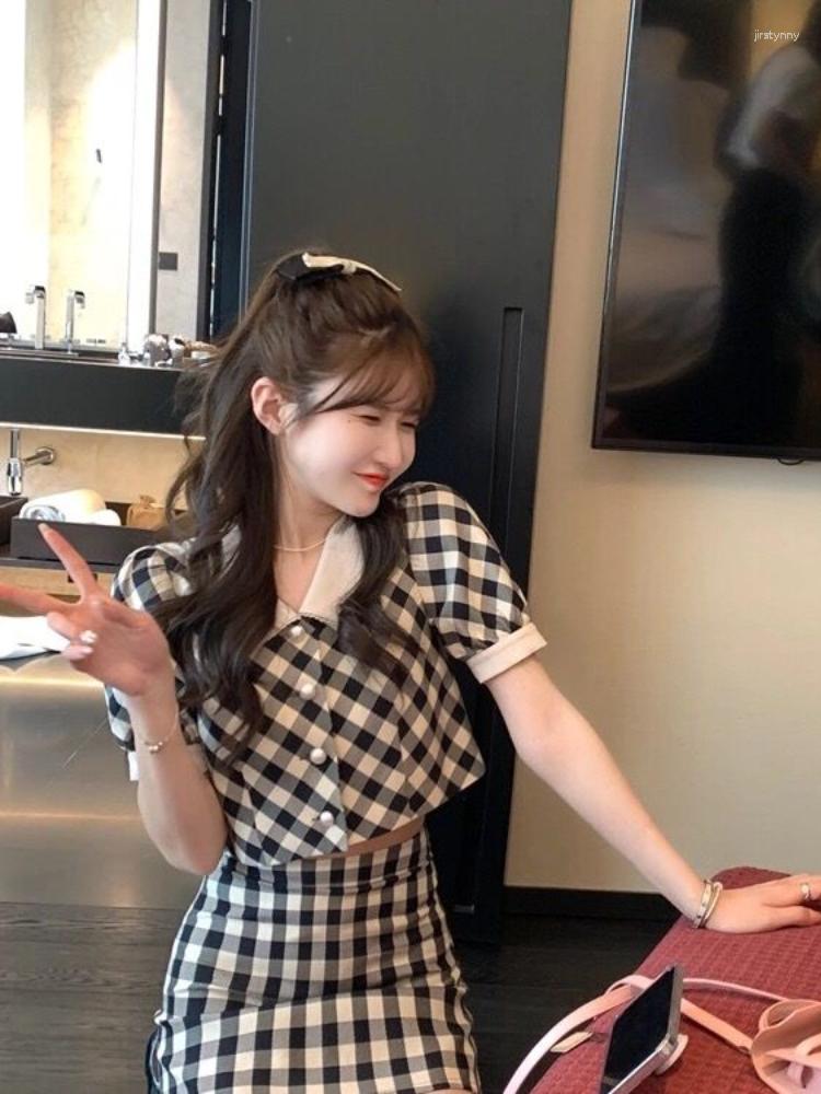 Work Dresses Plaid Suit Women Summer Retro Crop Doll Collar Short Sleeve Top Skirt 2 Piece Kawaii Casual Elegant Ladies Suits, Picture color
Work Dresses Plaid Suit Women Summer Retro Crop Doll Collar Short Sleeve Top Skirt 2 Piece Kawaii Casual Elegant Ladies Suits, Picture color