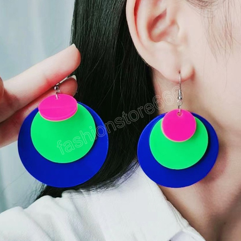 Fluorescent Color Big Round Drop Earrings for Women Minimalist Geometic Statement Earrings Blue Green