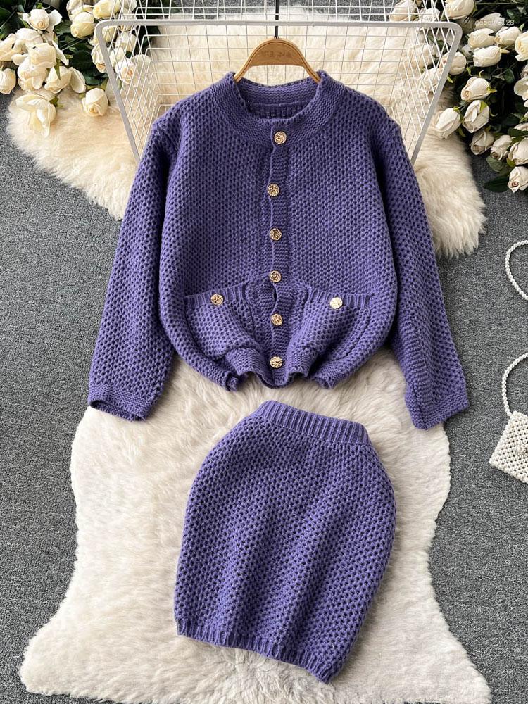 Work Dresses Autumn Winter Women Dress Sets Metal Button Knitted Sweater Cardigan Coat Short Neck Strap Hip Wrap Skirt Three Piece Suit, Purple
Work Dresses Autumn Winter Women Dress Sets Metal Button Knitted Sweater Cardigan Coat Short Neck Strap Hip Wrap Skirt Three Piece Suit, Purple