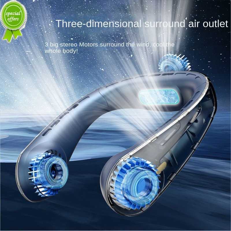 New Mini Hanging Neck Fan Portable Air Conditioner USB 5000mah Rechargeable Air Cooler 5 Speed Electric Fan For Outdoor