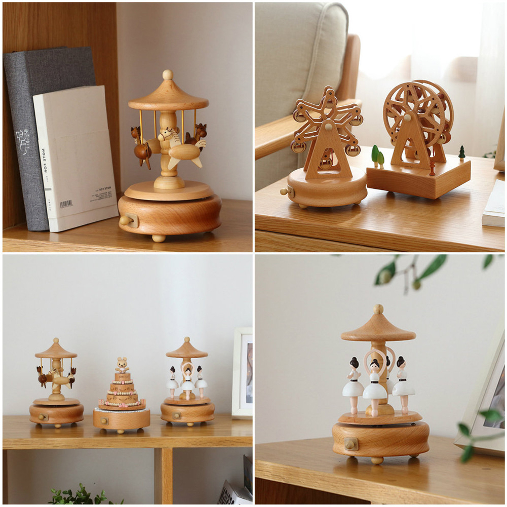Novelty Items Carousel Music Box Wooden Music Box Wind Up Cartoon Musical Boxes For Girls Christmas Birthday Gift Or Desk Decoration Ornament 230621