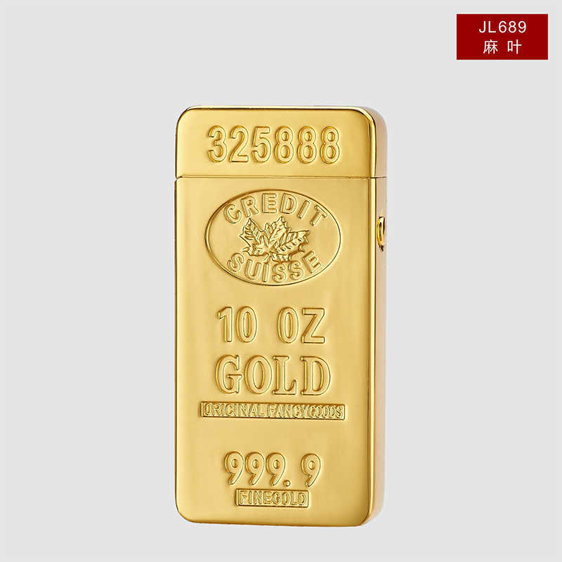 New Hot Double Arc Plasma Lighter Gold Brick Dragon Electronic Dual Lighters Laser Carving USB Rechargeable Cigarett GGPI W260202