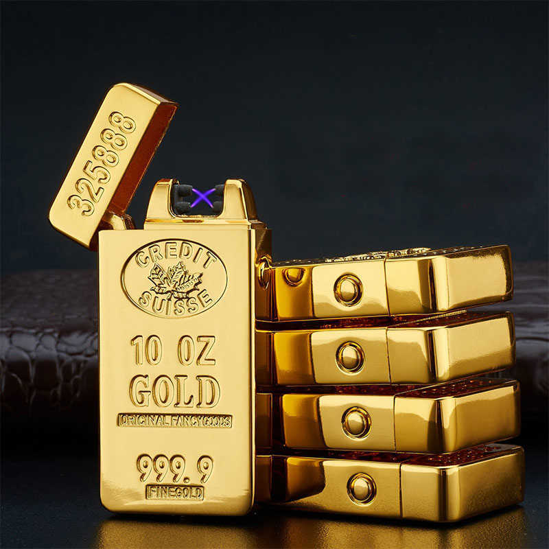 New Hot Double Arc Plasma Lighter Gold Brick Dragon Electronic Dual Lighters Laser Carving USB Rechargeable Cigarett GGPI W260202