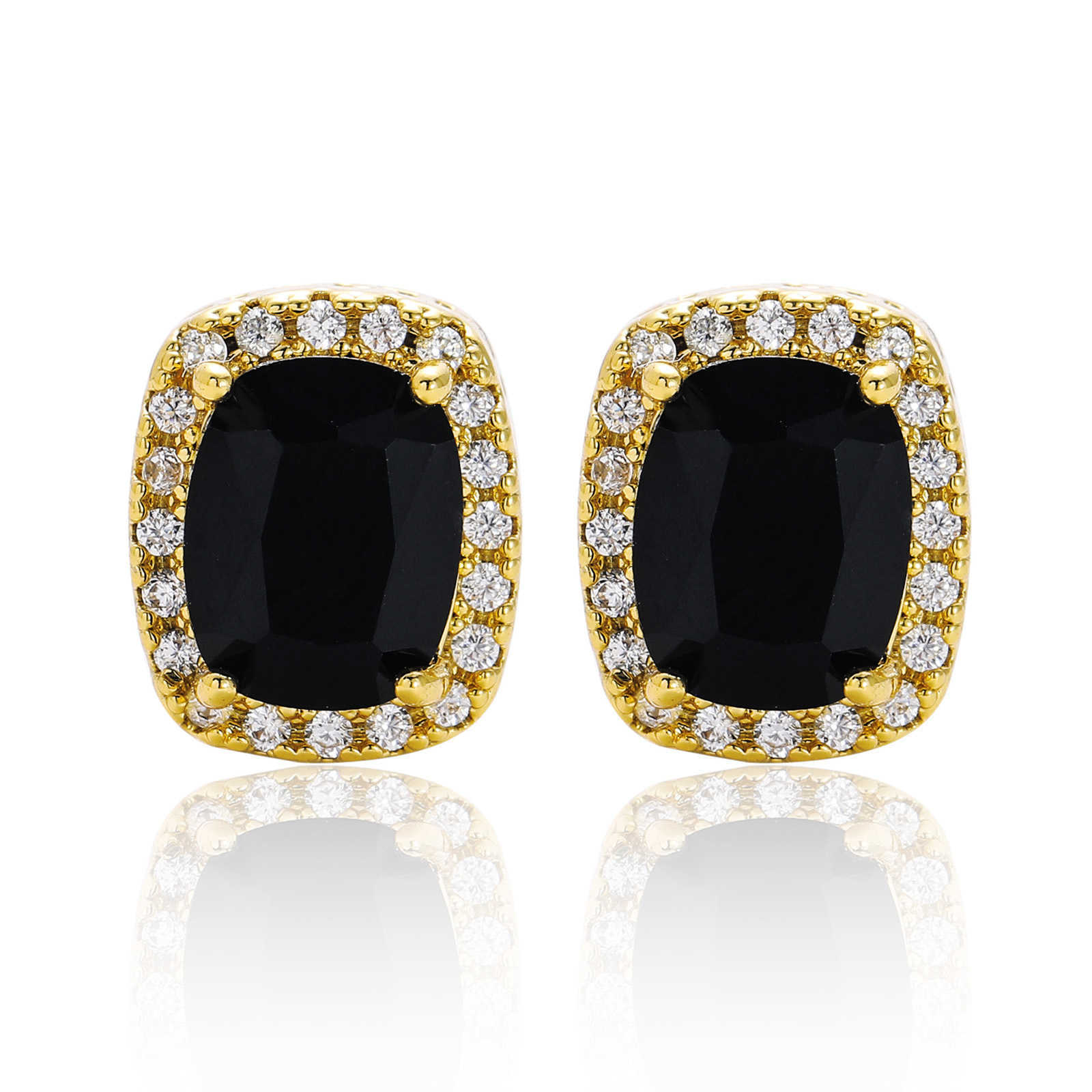 Women's Female Hip Hop Stud Earrings Ins Accessories Black White Blue Hiphop Full Colorful Large Cubic Zircon Personalized Earrings Cut Stone Ear