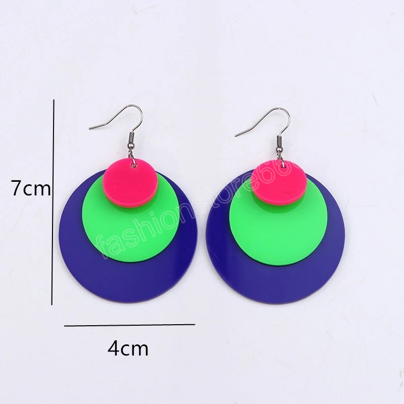 Fluorescent Color Big Round Drop Earrings for Women Minimalist Geometic Statement Earrings Blue Green