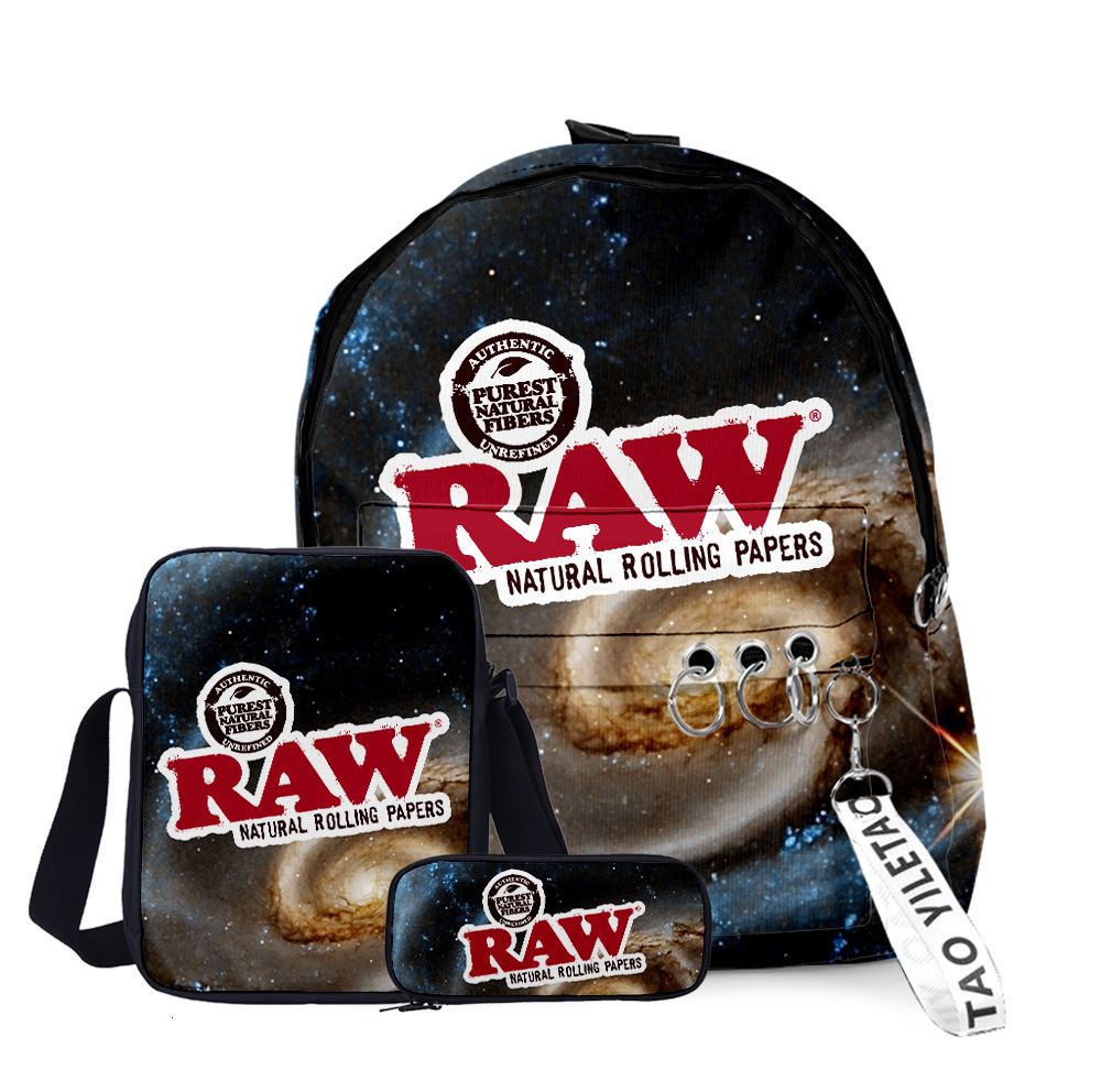 Backpacking Packs 3D RAW Cigar Teenager Students Schoolbag Backpack 3PCSSet Backpack Crossbody Bag Pencil Case Women Men Waterproof Laptop Bag 230621