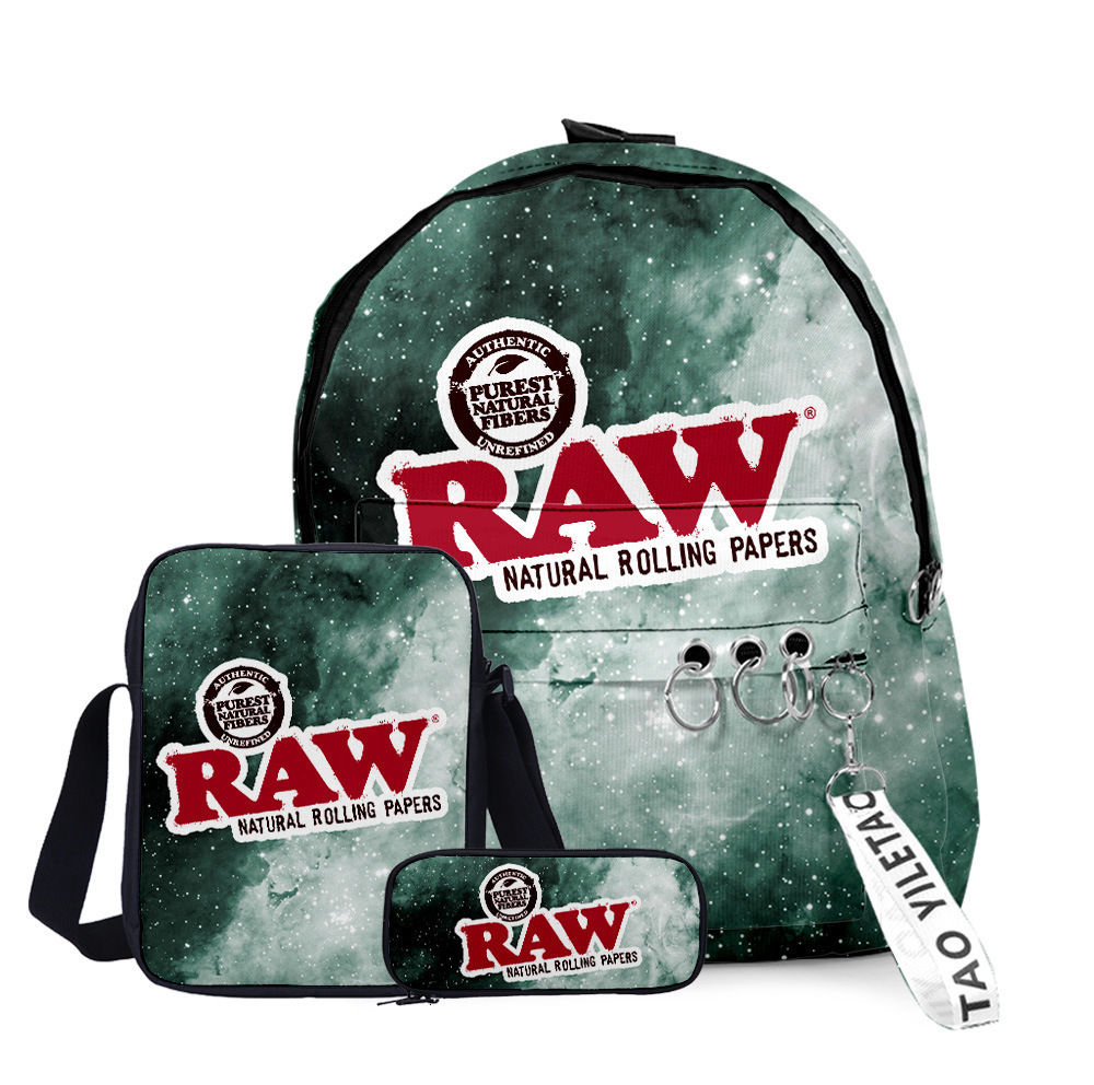 Backpacking Packs 3D RAW Cigar Teenager Students Schoolbag Backpack 3PCSSet Backpack Crossbody Bag Pencil Case Women Men Waterproof Laptop Bag 230621