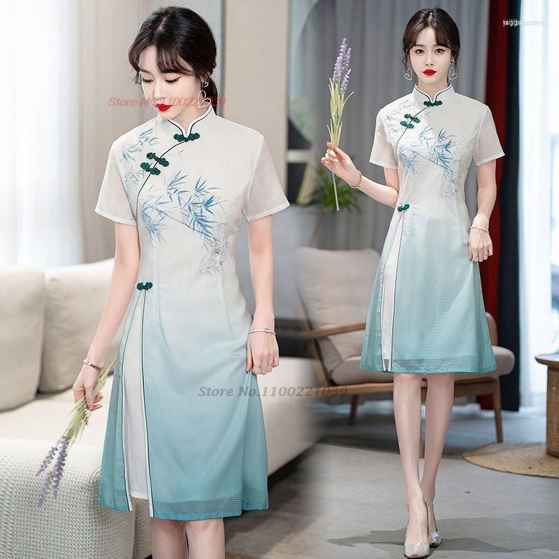 Ethnic Clothing 2023 Women Improved Qipao Dress Elegant Mandarin Collar Cheongsam Vintage Bamboo Print Chiffon Oriental Evening
Ethnic Clothing 2023 Women Improved Qipao Dress Elegant Mandarin Collar Cheongsam Vintage Bamboo Print Chiffon Oriental Evening