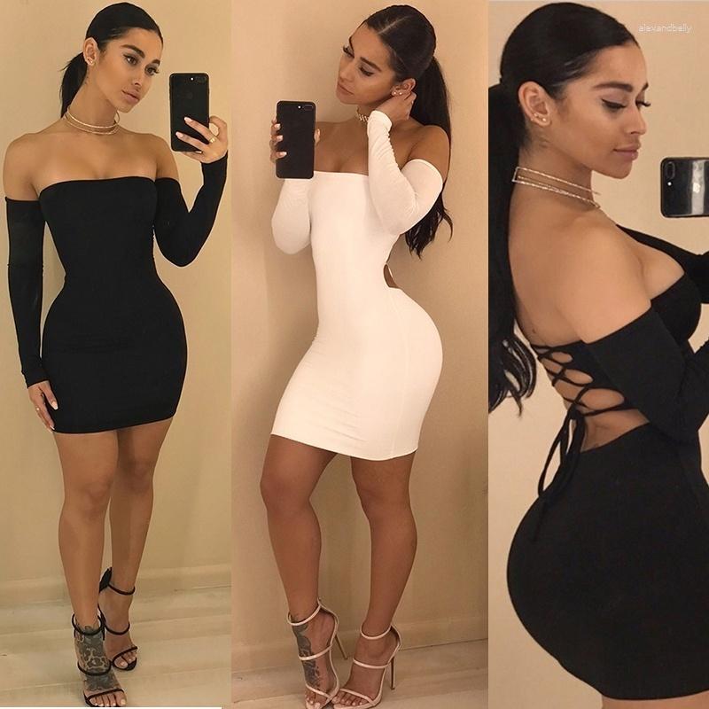 Casual Dresses Autumn Winter Long Sleeve Dress Women' Sexy Off Shoulder Black Backless Lace Up Club Bodycon Mini High Quality
Casual Dresses Autumn Winter Long Sleeve Dress Women' Sexy Off Shoulder Black Backless Lace Up Club Bodycon Mini High Quality