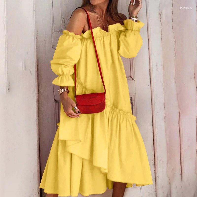 Skirts Autumn Women Elegant Irregular Slash Neck Sexy Off-shoulder Long Sleeves Dresses Simple Casual Solid Color Loose Dress, Yellow
Skirts Autumn Women Elegant Irregular Slash Neck Sexy Off-shoulder Long Sleeves Dresses Simple Casual Solid Color Loose Dress, Yellow