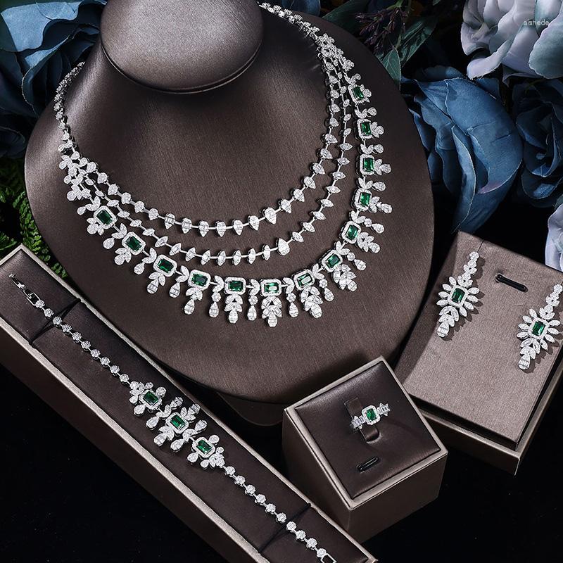 Necklace Earrings Set Luxury Dubai Cubic Zirconia Bracelet And Rings 4-Piece Women's Wedding Jewelry, Picture shown
Necklace Earrings Set Luxury Dubai Cubic Zirconia Bracelet And Rings 4-Piece Women's Wedding Jewelry, Picture shown