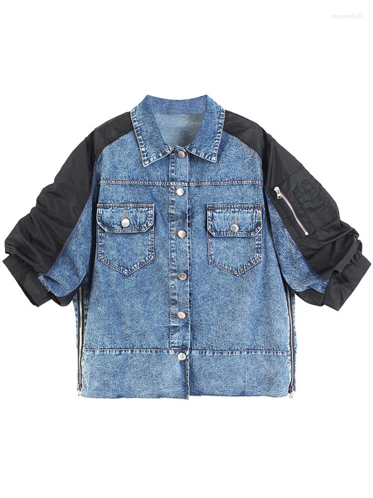 Women's Jackets Puff Sleeved Patchwork Denim Jacket For Women 2023 Summer Tide Single Breasted Streetwear Zipper Spliced Coat Y352, Black
Women's Jackets Puff Sleeved Patchwork Denim Jacket For Women 2023 Summer Tide Single Breasted Streetwear Zipper Spliced Coat Y352, Black