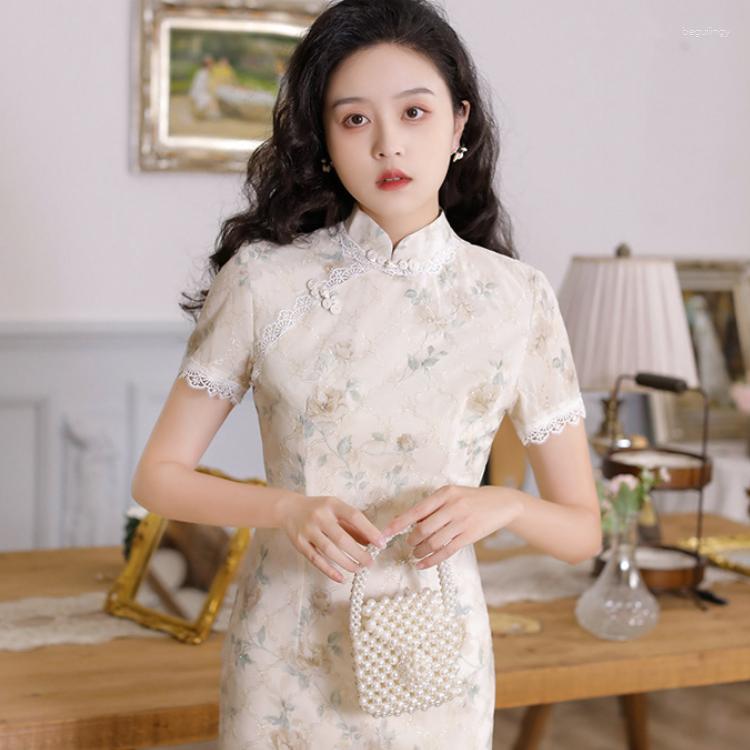 Ethnic Clothing Women Chinese Traditional Dress Elegant Lace Patchwork Cheongsam Summer Chiffon Vestidos Short Sleeve Sexy Slim Qipao
Ethnic Clothing Women Chinese Traditional Dress Elegant Lace Patchwork Cheongsam Summer Chiffon Vestidos Short Sleeve Sexy Slim Qipao