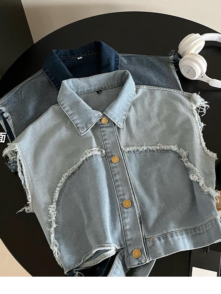 Women' Vests Patchwork Denim Jacket Vest Vintage Ripped Turn-Down Sleeveless Waistcoat Female Hollow Out Single-Breasted Cropped Tops 2023, Sky blue
Women' Vests Patchwork Denim Jacket Vest Vintage Ripped Turn-Down Sleeveless Waistcoat Female Hollow Out Single-Breasted Cropped Tops 2023, Sky blue