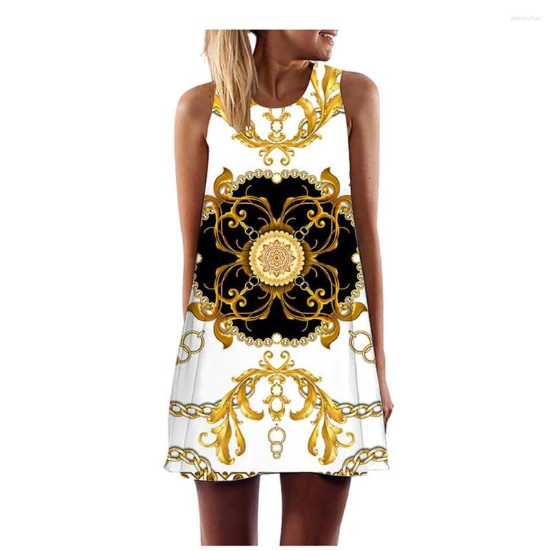 Casual Dresses 2023 Gold Pattern Print O-Neck Sleeveless Vest A-line Skirt Ladies Summer Large Wide Waist Dress
Casual Dresses 2023 Gold Pattern Print O-Neck Sleeveless Vest A-line Skirt Ladies Summer Large Wide Waist Dress