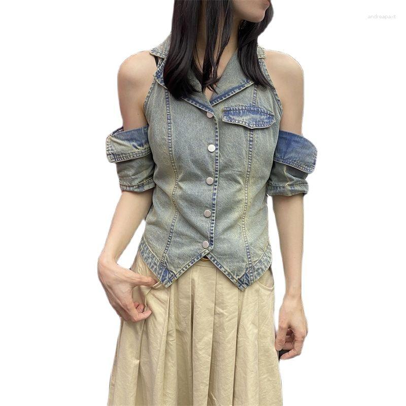Women's Blouses Korean Summer Womens Vintage Fashion Suit Collar Vest Denim Shirt Sexy Off Shoulder Sleeveless Single-Breasted Slim Tops, Light blue
Women's Blouses Korean Summer Womens Vintage Fashion Suit Collar Vest Denim Shirt Sexy Off Shoulder Sleeveless Single-Breasted Slim Tops, Light blue