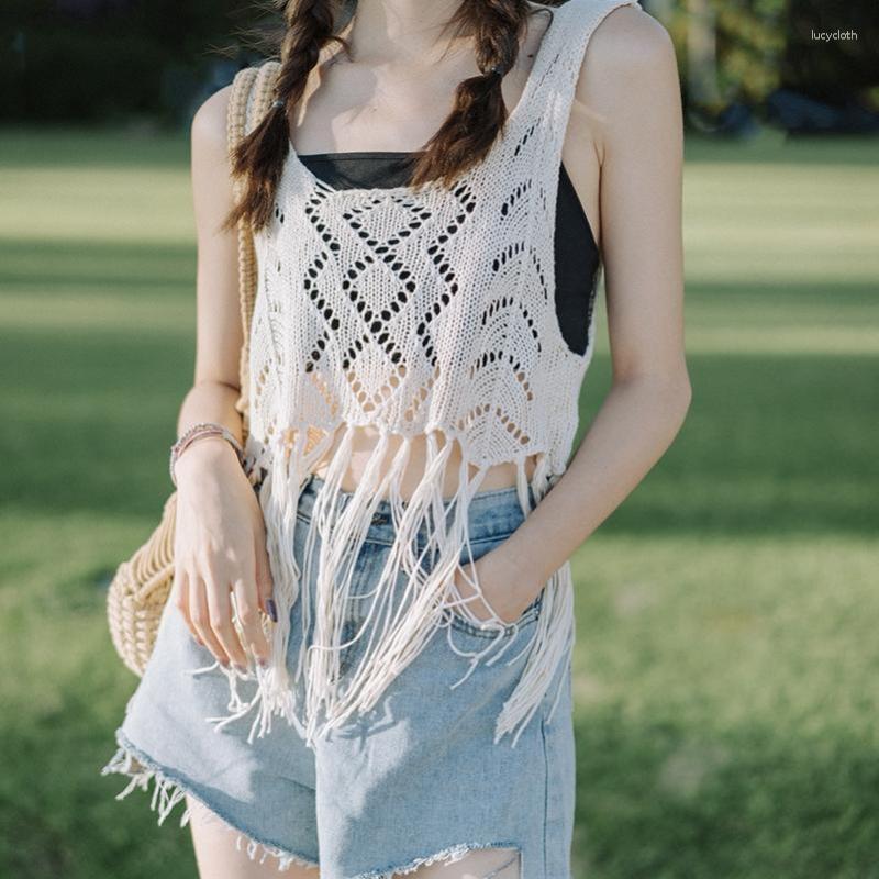 Women's Tanks Tassel Suspender Shirt Hollowed Out Knit Vest Navel Exposed For Vacation Wear Ethnic Style Top Short Women Summer Female, White
Women's Tanks Tassel Suspender Shirt Hollowed Out Knit Vest Navel Exposed For Vacation Wear Ethnic Style Top Short Women Summer Female, White