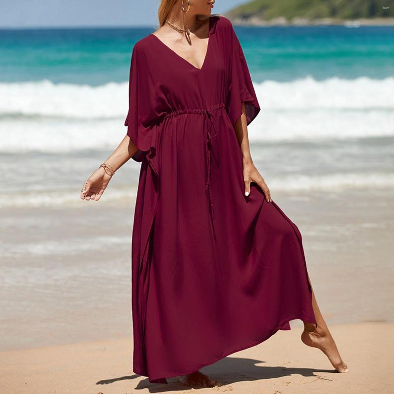 Women's Swimwear Women Drawstring Waists Knot Dress V Neck Split Fork Beach Wrap Bikini, Wine
Women's Swimwear Women Drawstring Waists Knot Dress V Neck Split Fork Beach Wrap Bikini, Wine