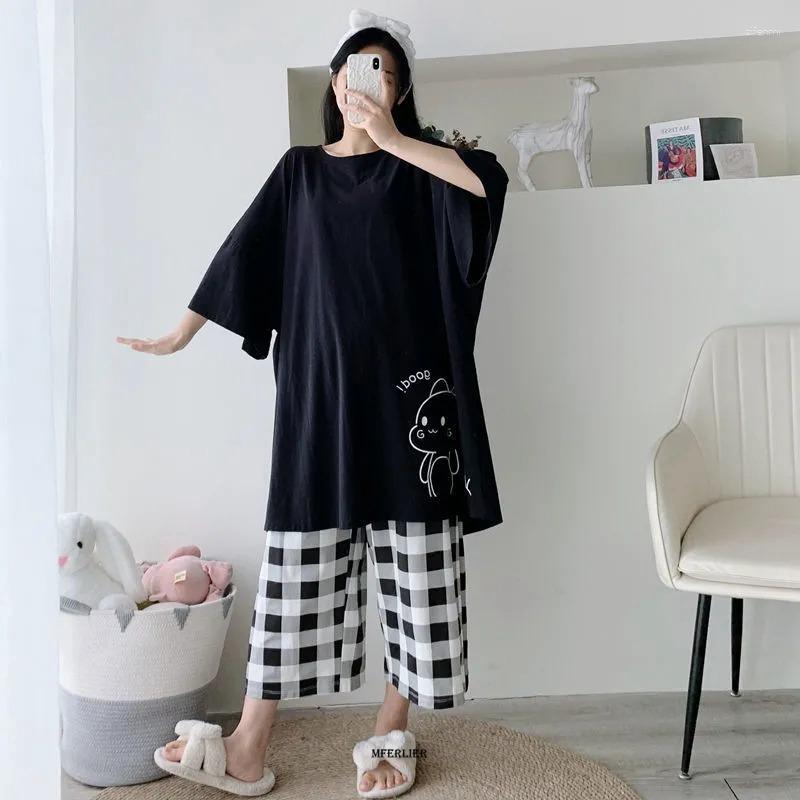 Women's Sleepwear Large Size 6XL 150KG Summer Women Pajamas Set O Neck Short Sleeve Tops And Calf-length Pants Black Sweet Suit, Pink
Women's Sleepwear Large Size 6XL 150KG Summer Women Pajamas Set O Neck Short Sleeve Tops And Calf-length Pants Black Sweet Suit, Pink