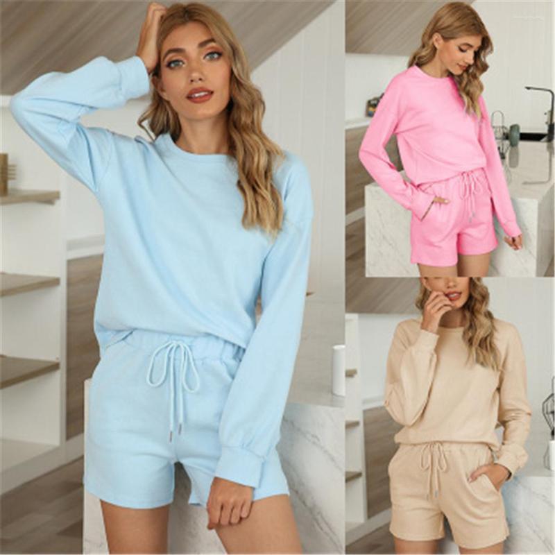 Women' Sleepwear Strawstring Shorts Autumn WomenSolid Color Home Wear With Pocket Long Sleeve O-neck Top Pajamas Two-piece Sets Cotto, Black
Women' Sleepwear Strawstring Shorts Autumn WomenSolid Color Home Wear With Pocket Long Sleeve O-neck Top Pajamas Two-piece Sets Cotto, Black