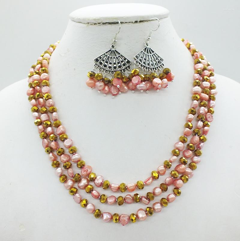 Necklace Earrings Set Exclusive Design Engagement 3 Lines Natural Baroque Pearl/crystal, Picture shown
Necklace Earrings Set Exclusive Design Engagement 3 Lines Natural Baroque Pearl/crystal, Picture shown