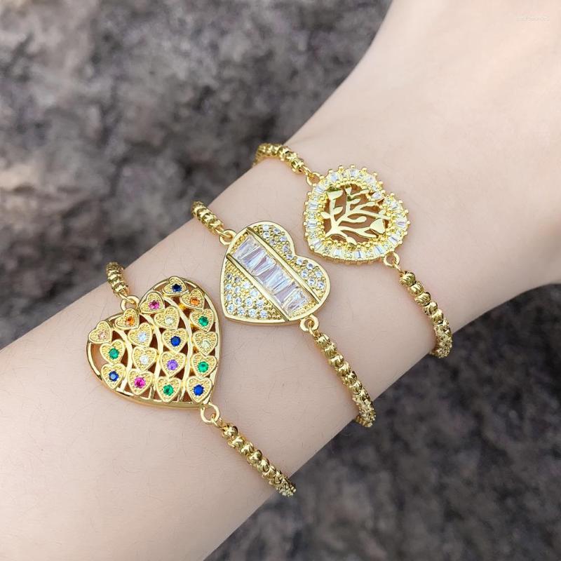 Charm Bracelets Cubic Zircon Heart Shape Tree Of Life For Women Copper Gold Plated Beads Adjustable Bracelet CZ Crystal Jewelry Brta25
Charm Bracelets Cubic Zircon Heart Shape Tree Of Life For Women Copper Gold Plated Beads Adjustable Bracelet CZ Crystal Jewelry Brta25