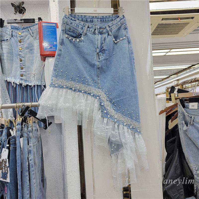 Skirts Irregular Denim Skirt Women's Summer 2023 Beaded Lace Stitching Hem Midi Fashion Streetwear, Blue
Skirts Irregular Denim Skirt Women's Summer 2023 Beaded Lace Stitching Hem Midi Fashion Streetwear, Blue