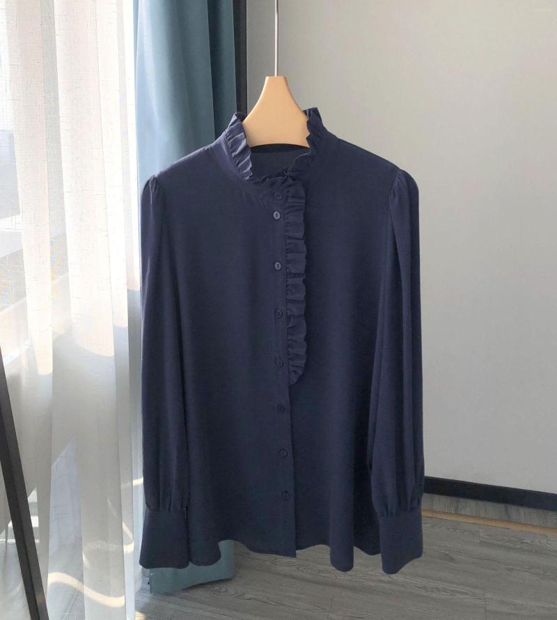 Women's Blouses Women Blouse Ruffle Collar Solid Color Long Sleeve Single Breasted Shirt Silk Office Lady
Women's Blouses Women Blouse Ruffle Collar Solid Color Long Sleeve Single Breasted Shirt Silk Office Lady