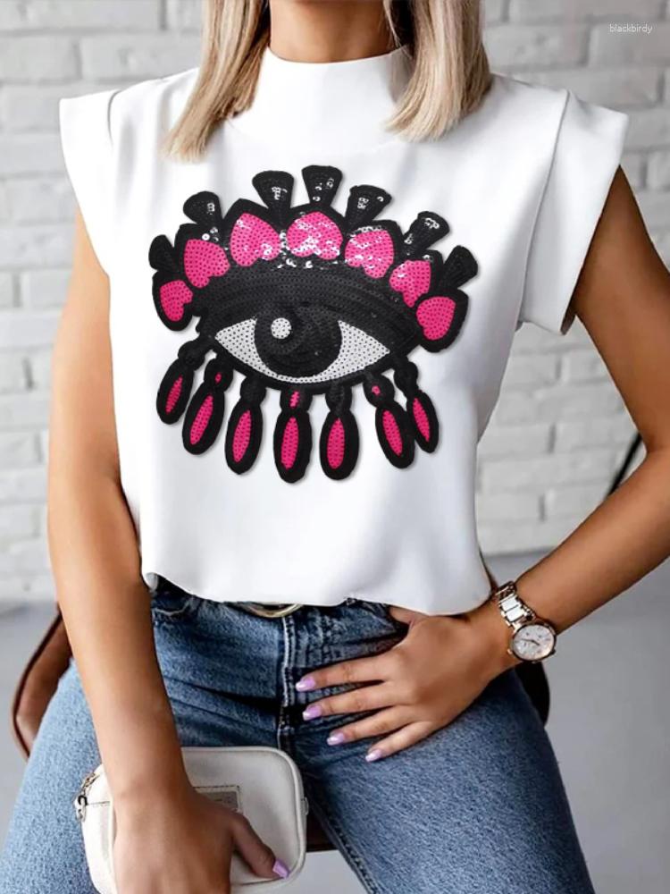 Women' T Shirts Yeezzi 2023 Summer Female Fashion Applique Embroidered High-Neck Casual Tops Loose Cap Sleeve Going Out T-Shirts For Women, White
Women' T Shirts Yeezzi 2023 Summer Female Fashion Applique Embroidered High-Neck Casual Tops Loose Cap Sleeve Going Out T-Shirts For Women, White