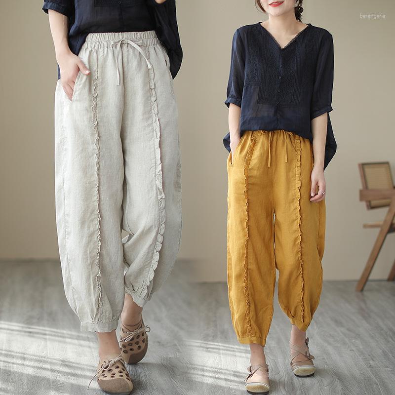 Women's Pants Lace-up Cotton Linen Casual Nine-point Lotus Leaf Edge Leggings Women's 2023 Summer Lantern, Apricot
Women's Pants Lace-up Cotton Linen Casual Nine-point Lotus Leaf Edge Leggings Women's 2023 Summer Lantern, Apricot