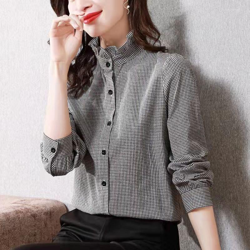 Women' Blouses Women Plaid Vintage Cardigan Blouse Office Lady Spring Autumn Long Sleeve Half High Collar Fashion Loose Elegant Casual, Lattice
Women' Blouses Women Plaid Vintage Cardigan Blouse Office Lady Spring Autumn Long Sleeve Half High Collar Fashion Loose Elegant Casual, Lattice