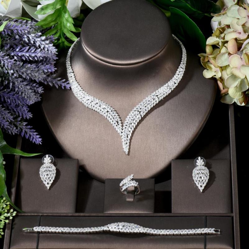 Necklace Earrings Set Fashion Elegant 4pcs Jewelry Leaf Design Cubic Zircon Wedding Bridal For Women Party Dress Accessories N-1729, Picture shown
Necklace Earrings Set Fashion Elegant 4pcs Jewelry Leaf Design Cubic Zircon Wedding Bridal For Women Party Dress Accessories N-1729, Picture shown