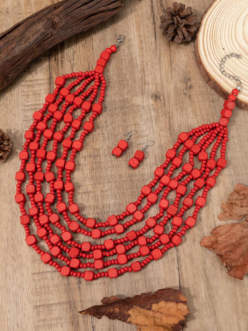 Necklace Earrings Set Fashionable Wooden Red Square Jewelry Ladies Free Of Charge, Picture shown
Necklace Earrings Set Fashionable Wooden Red Square Jewelry Ladies Free Of Charge, Picture shown