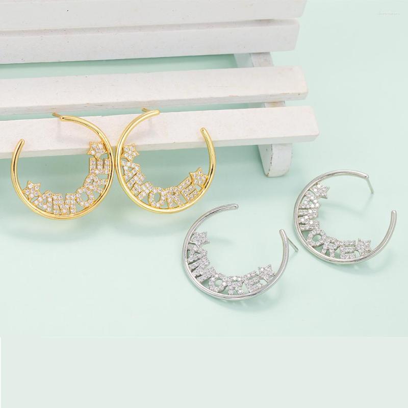 Stud Earrings EYIKA Luxury Gold Silver Color Round AMORE Letter Women Big Micro Pave Zircon Star Aros Mujer Fashion Jewelry Gift
Stud Earrings EYIKA Luxury Gold Silver Color Round AMORE Letter Women Big Micro Pave Zircon Star Aros Mujer Fashion Jewelry Gift