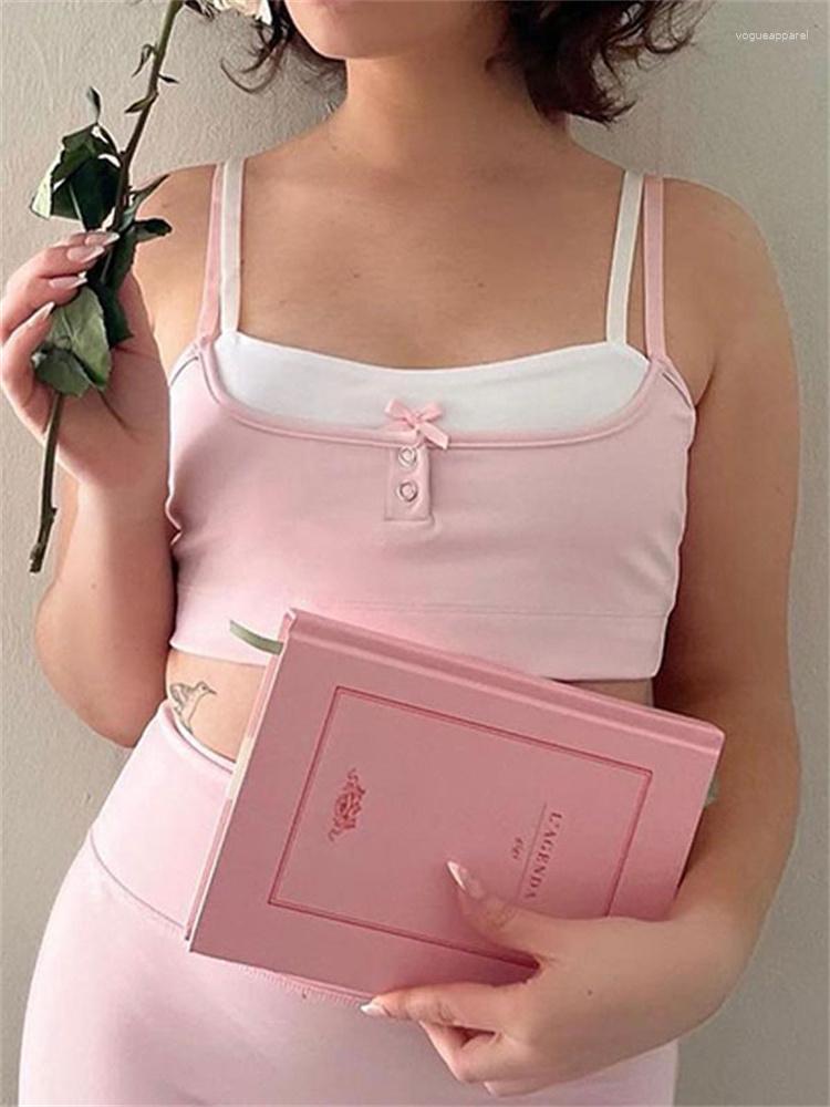 

Women' Tanks Tossy Summer Patchwork Camisole Y2k Top For Women Backless Slim Tiered Bandeau Cute Contrast Casual Ladies Crop 2023, Pink