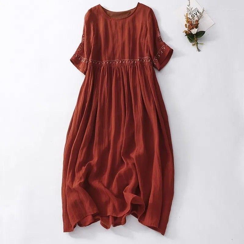Casual Dresses Vintage Bohemian Style Belted Cotton And Linen Midi Dress With Loose Fit Embroidered Design For Summer Women, Orange
Casual Dresses Vintage Bohemian Style Belted Cotton And Linen Midi Dress With Loose Fit Embroidered Design For Summer Women, Orange
