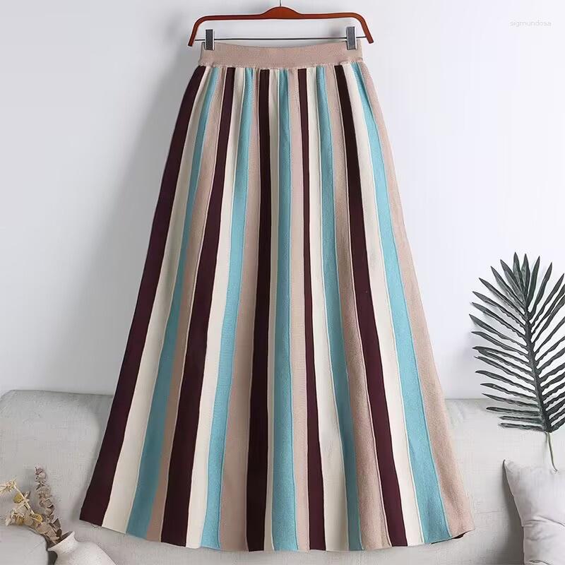Skirts Striped Skirt Brown Gray A-Line High Waist Knitted Midi Elegant Pleated Women Spring Autumn Winter Faldas Femme, Blue
Skirts Striped Skirt Brown Gray A-Line High Waist Knitted Midi Elegant Pleated Women Spring Autumn Winter Faldas Femme, Blue