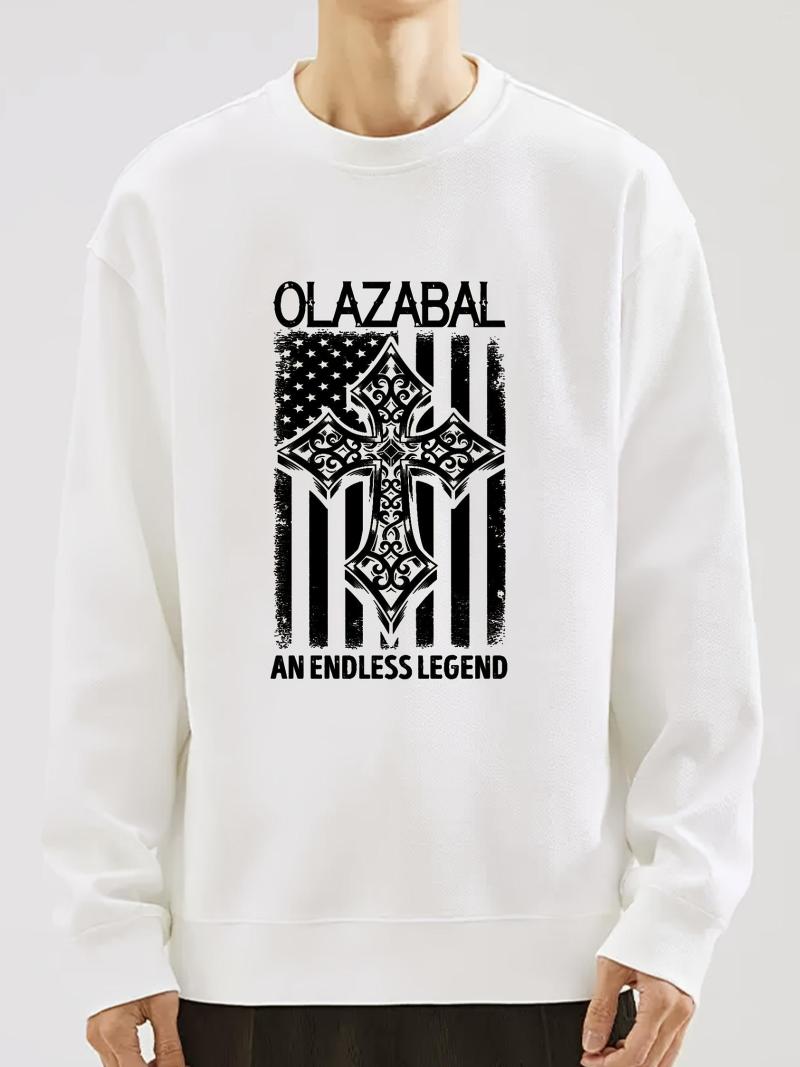 Men's T Shirts Pattern Print Long Sleeve Round Neck Pullover Sweatshirt, White