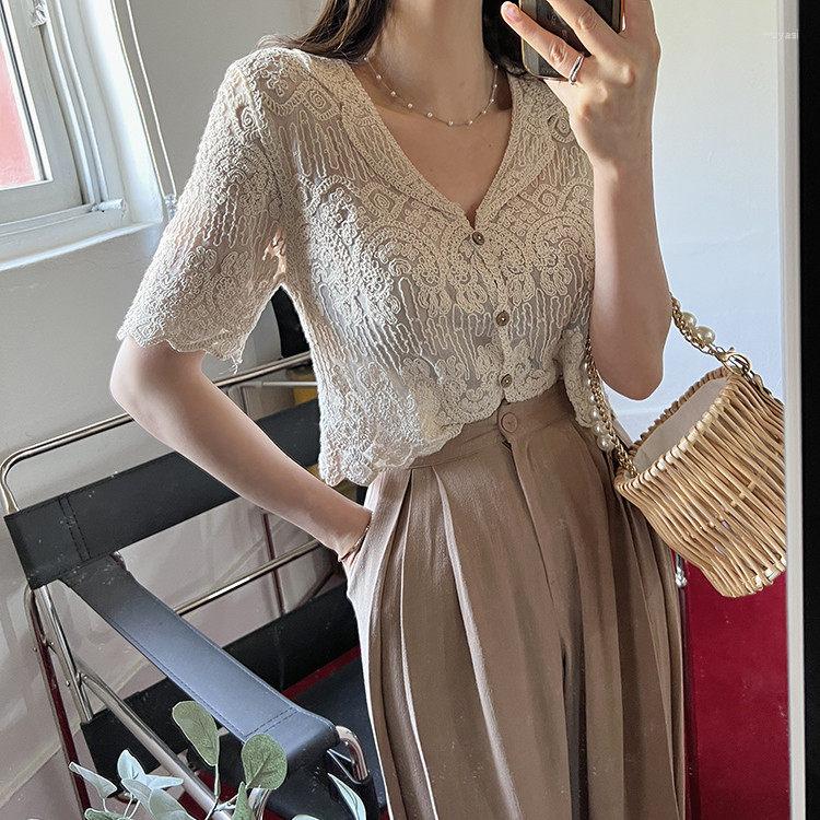 Women's Blouses Office Lady Elegant Button Up Lace Blouse Women Summer Korean Fashion Casual Girls Cute Knitted Crop Top Female Drop, White
Women's Blouses Office Lady Elegant Button Up Lace Blouse Women Summer Korean Fashion Casual Girls Cute Knitted Crop Top Female Drop, White