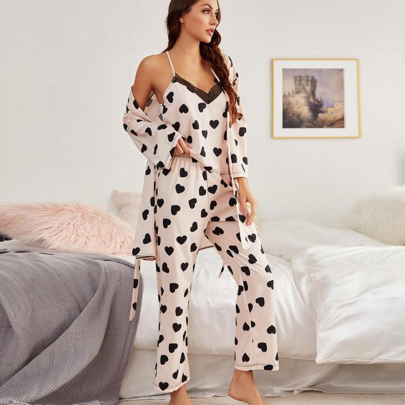 Women' Sleepwear Women' Pajamas Set With Hearts Three Piece Nightgown Ice Silk Camisole Backless Sexy Lace V-neck Long Ladies, Mh281k1
Women' Sleepwear Women' Pajamas Set With Hearts Three Piece Nightgown Ice Silk Camisole Backless Sexy Lace V-neck Long Ladies, Mh281k1