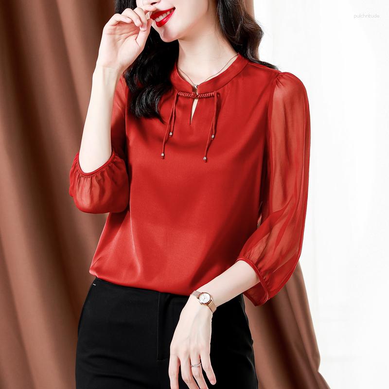 Women' Blouses Red Stitching See-through Sleeves Delicate Silk Shirt Women' 2023 Summer Fashion Short-sleeved Solid Color Elegant Top
Women' Blouses Red Stitching See-through Sleeves Delicate Silk Shirt Women' 2023 Summer Fashion Short-sleeved Solid Color Elegant Top
